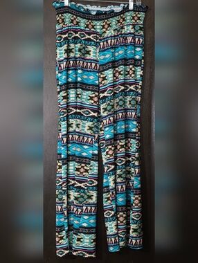 C'est La Vie Aztec Print Wide Leg Pull On Jersey Knit Pants Women's Size L